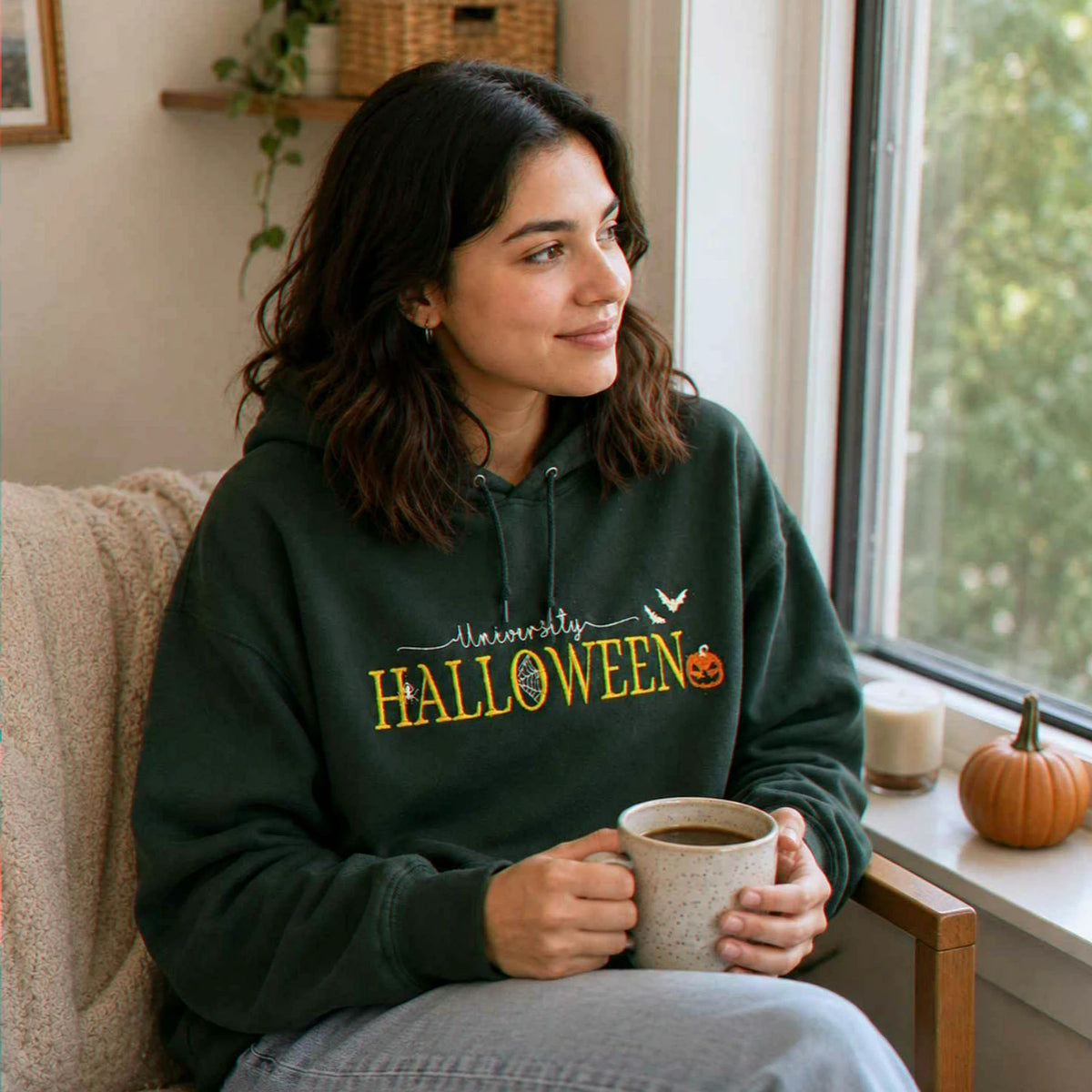 Halloween University Sweatshirt, Embroidered Halloween Hoodie with Pumkin