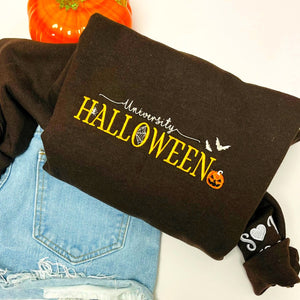 Halloween University Sweatshirt, Embroidered Halloween Hoodie with Pumkin