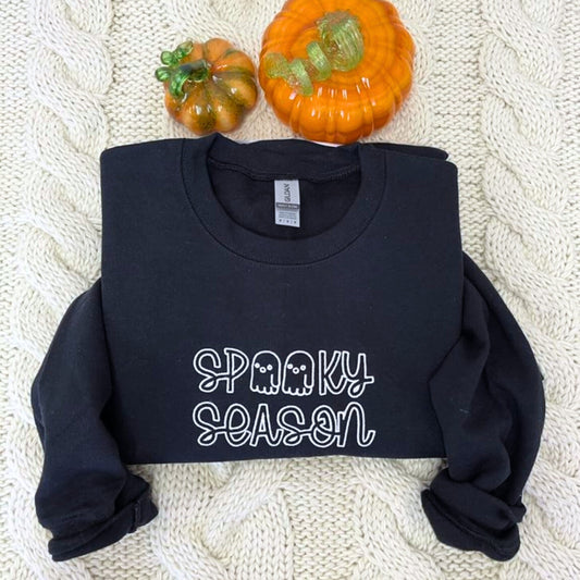 Spooky Season Crewneck Embroidered Halloween Sweatshirt, Hoodie