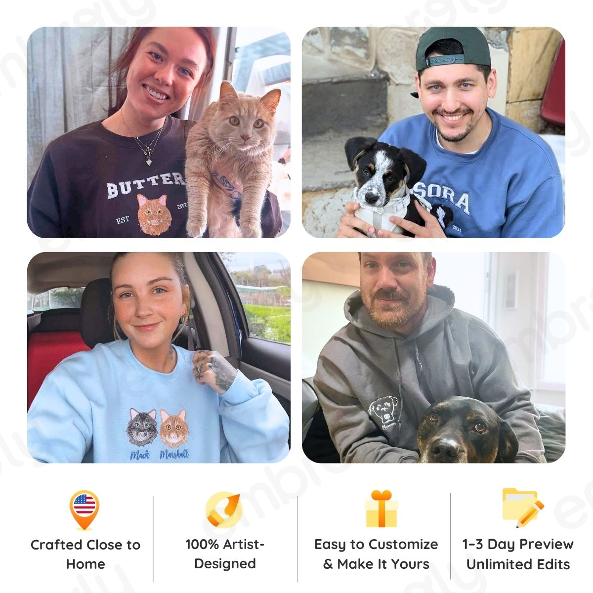 Custom Pet Embroidery Hoodie, Sweatshirt with Your Pet's Portrait Photo, Unique Gift for Pet Lovers