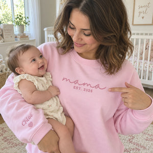 First Mother’s Day Gift - Personalized Mama Embroidered Sweatshirt for New Mom