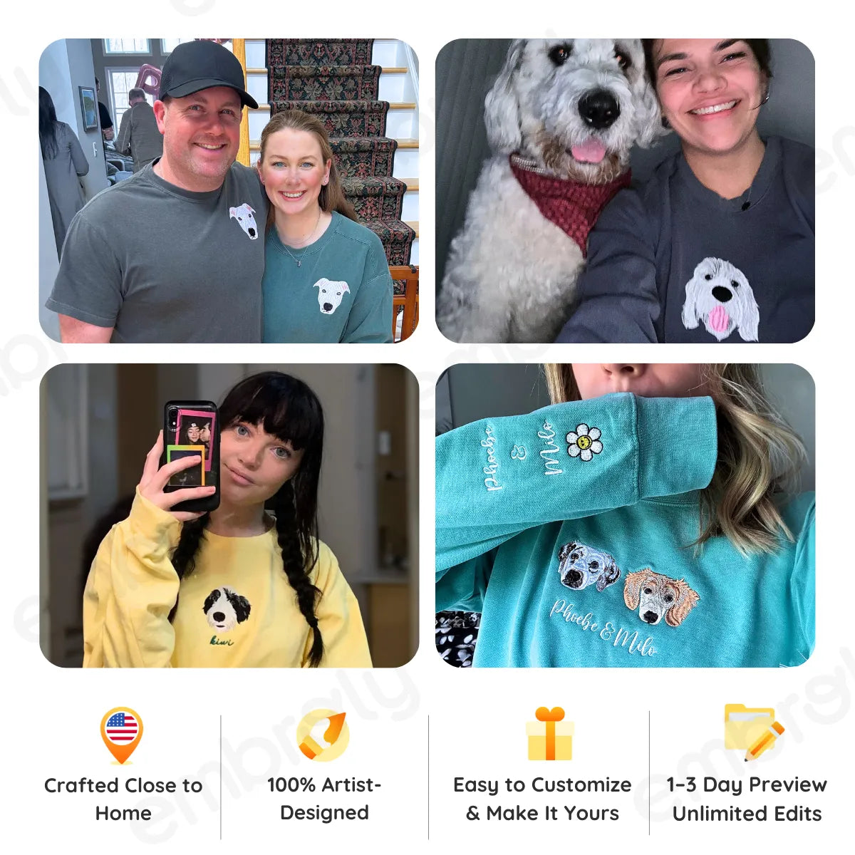 Comfort Color® Custom Embroidered Dog Face Sweatshirt from Your Photo