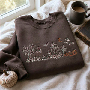 Haunted Manor Sweatshirt, Embroidered Halloween Crewneck, Gothic Autumn Pullover