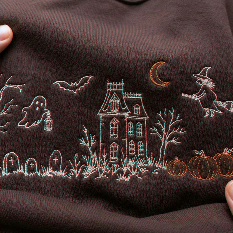 Haunted Manor Sweatshirt, Embroidered Halloween Crewneck, Gothic Autumn Pullover