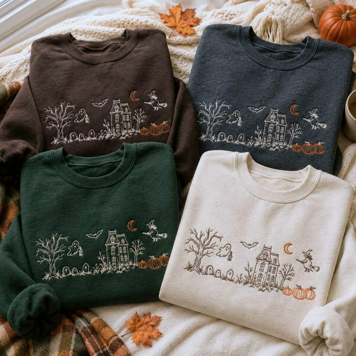 Haunted Manor Sweatshirt, Embroidered Halloween Crewneck, Gothic Autumn Pullover