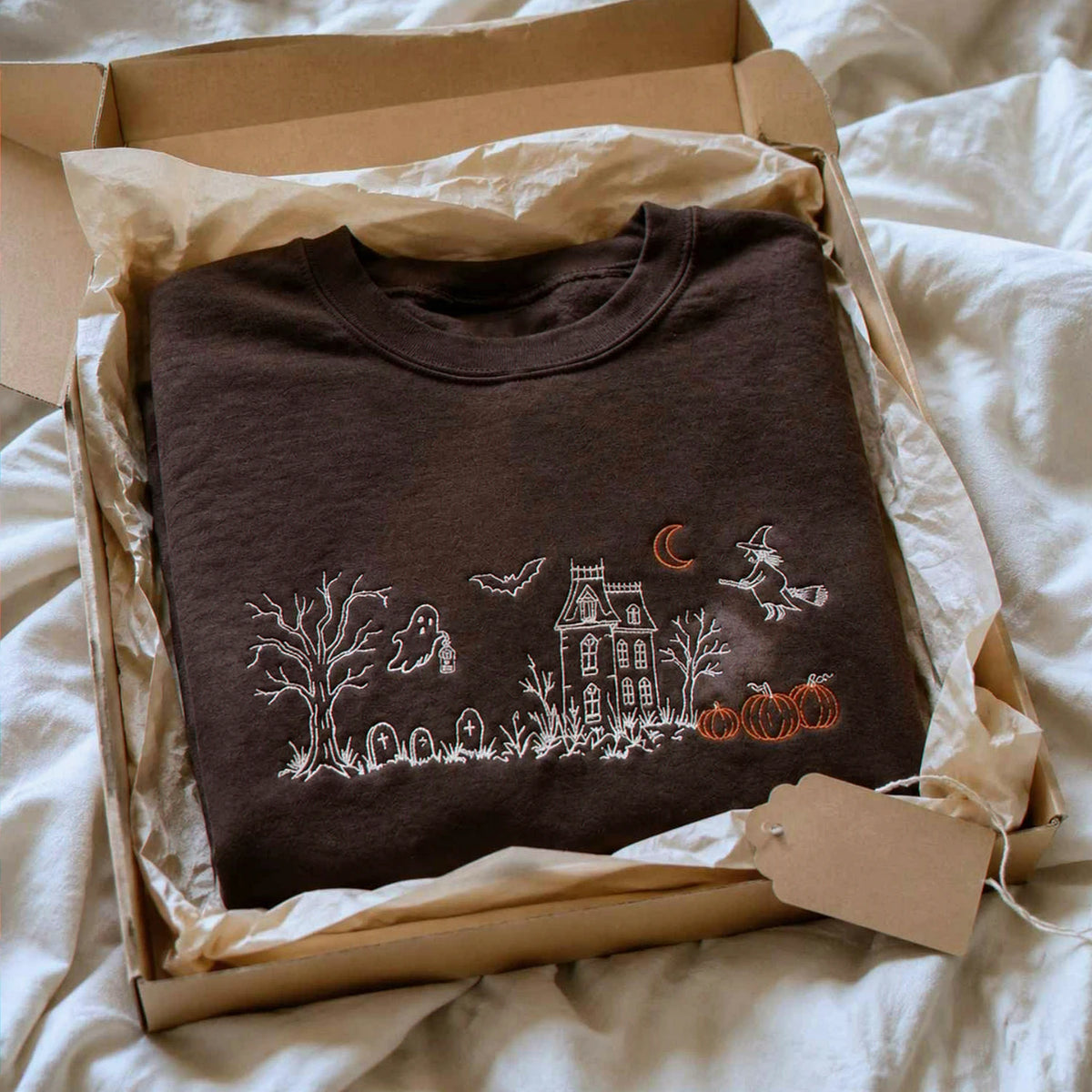 Haunted Manor Sweatshirt, Embroidered Halloween Crewneck, Gothic Autumn Pullover