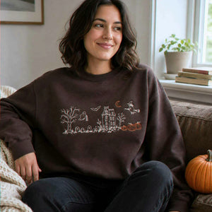 Haunted Manor Sweatshirt, Embroidered Halloween Crewneck, Gothic Autumn Pullover