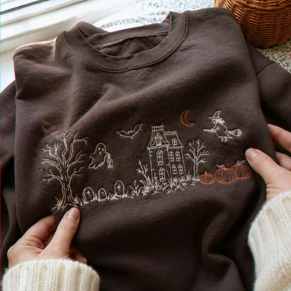 Haunted Manor Sweatshirt, Embroidered Halloween Crewneck, Gothic Autumn Pullover