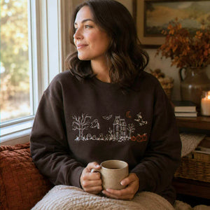 Haunted Manor Sweatshirt, Embroidered Halloween Crewneck, Gothic Autumn Pullover