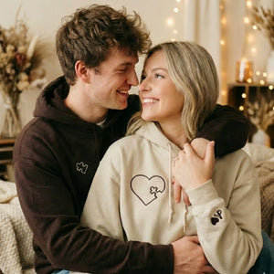 Heart Puzzle Hoodie or Sweatshirt, Custom Embroidered Valentine Gift For Wife Husband