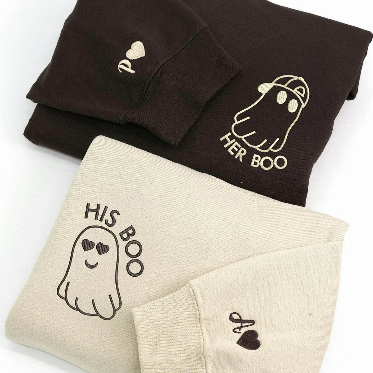 Embroidered His Boo Her Boo Sweatshirt, Personalized Sleeve for Him Her
