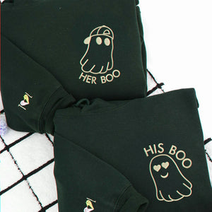 Embroidered His Boo Her Boo Sweatshirt, Personalized Sleeve for Him Her