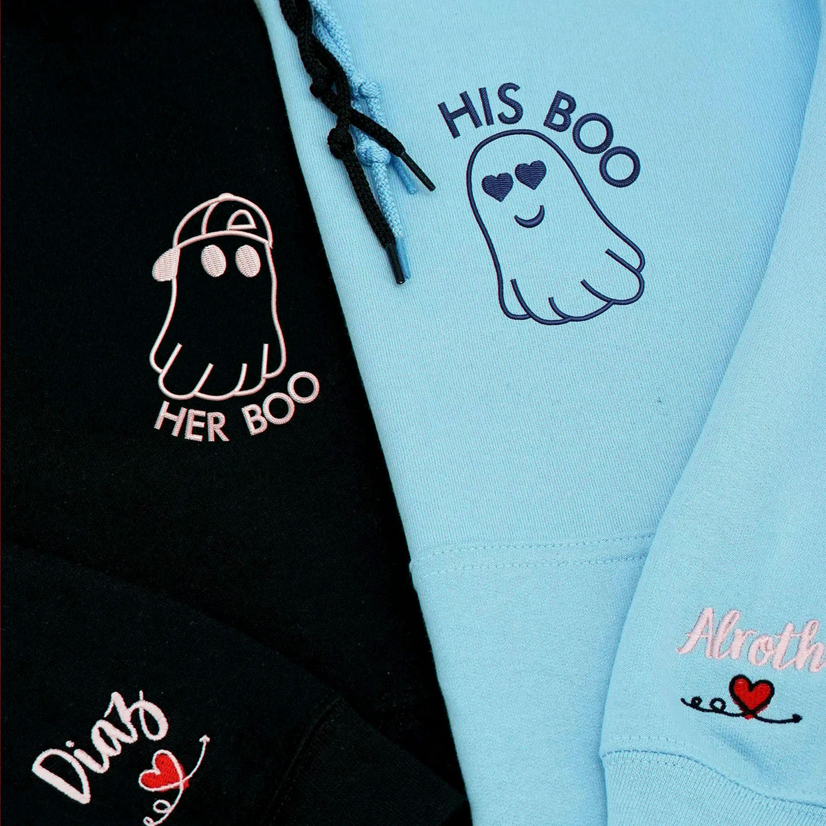 Embroidered His Boo Her Boo Sweatshirt, Personalized Sleeve for Him Her