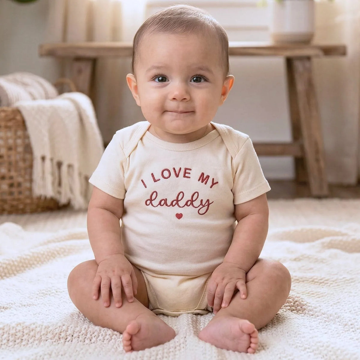 Embroidered "Hi Daddy" baby onesie for newborn, perfect first-time dad gift and baby announcement outfit