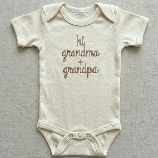 Embroidered Hi Grandma and Grandpa Baby Bodysuit for Baby Shower Gift
