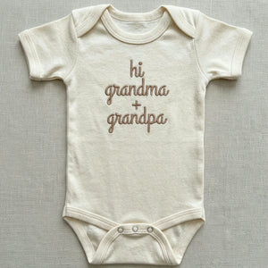 Embroidered Hi Grandma and Grandpa Baby Bodysuit for Baby Shower Gift