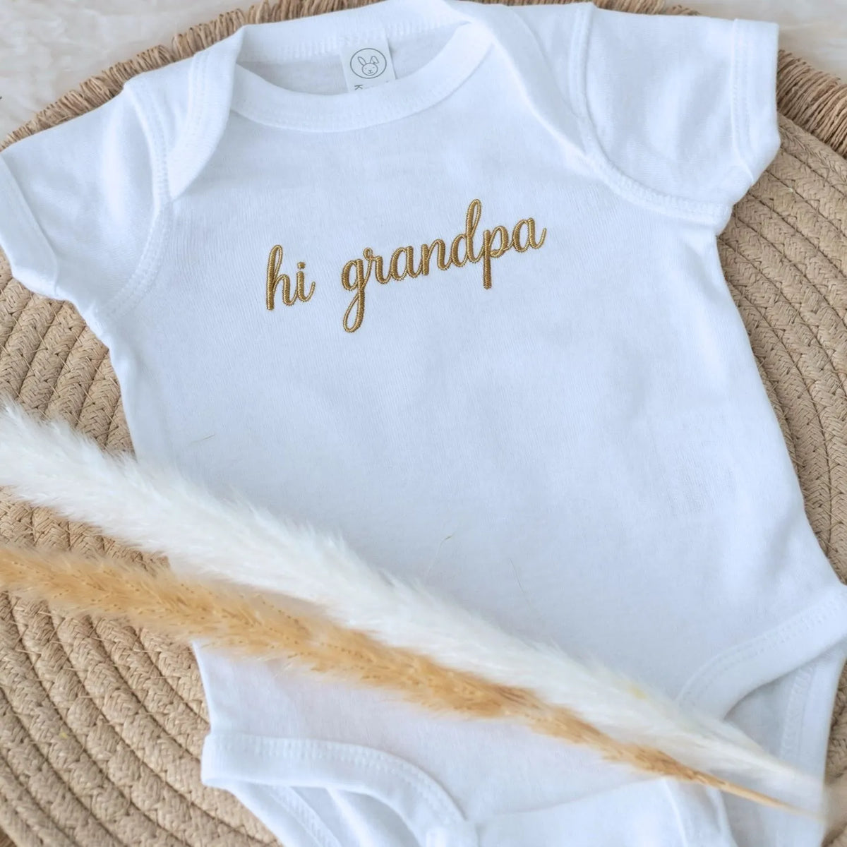 Embroidered “Hi Grandpa” baby onesie for newborn, perfect personalized gift for first grandbaby announcement