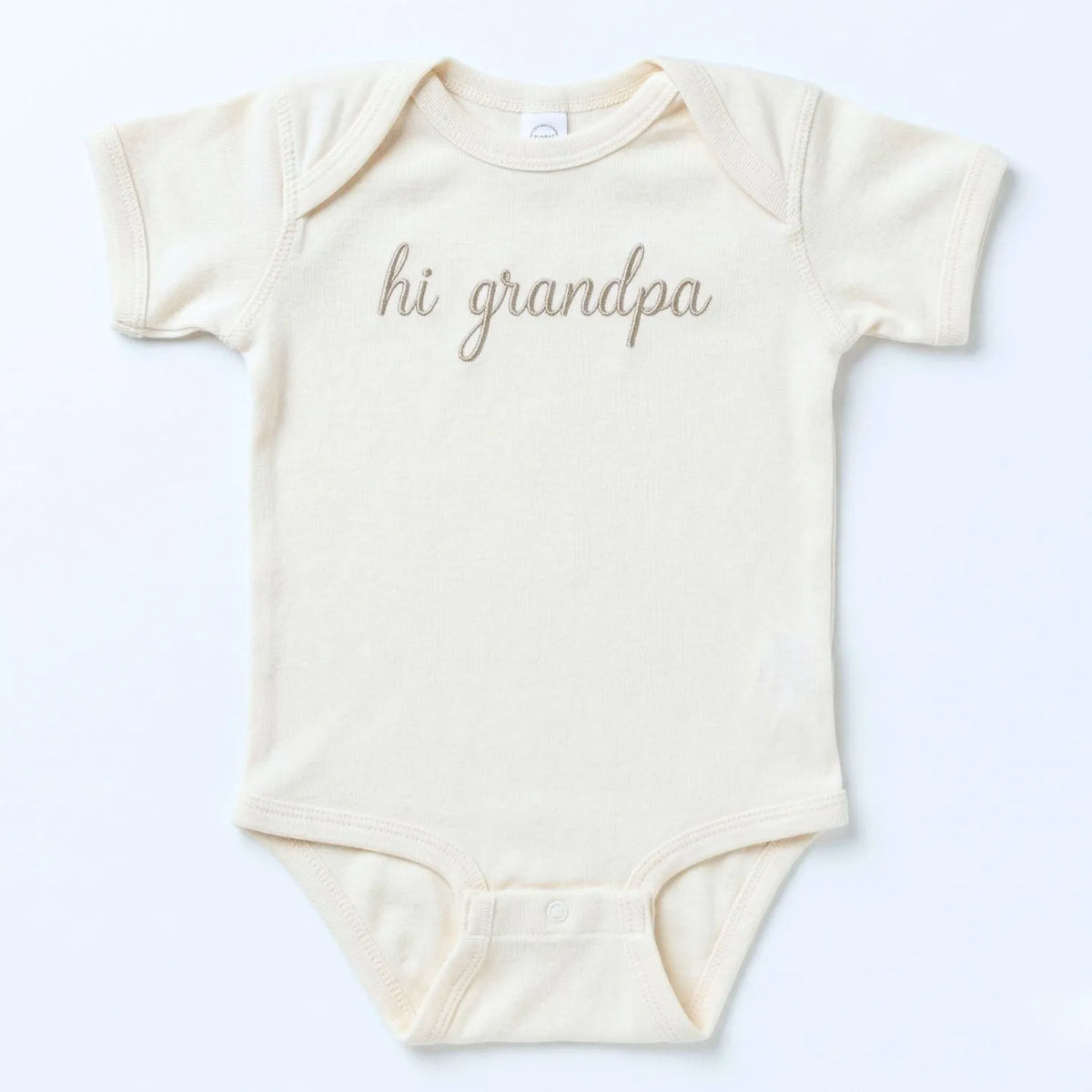 Embroidered “Hi Grandpa” baby onesie for newborn, perfect personalized gift for first grandbaby announcement