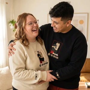 Custom Embroidered Couple Portrait Photo with Music Code Sweatshirt or Hoodie, Our Song Anniversary Gift