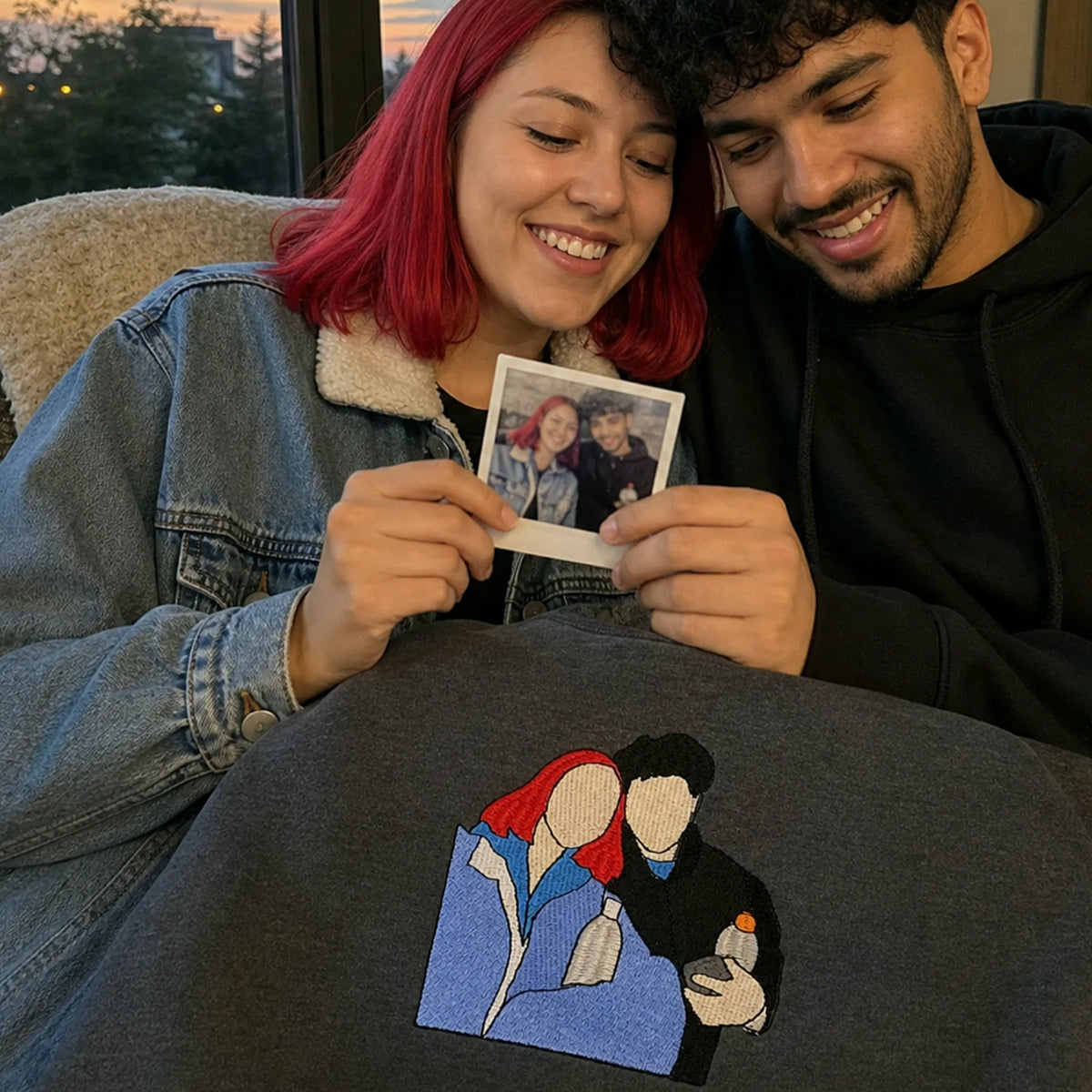 Embroidered Matching Photo Sweatshirt for Couples Him Her Girlfriend Boyfriend