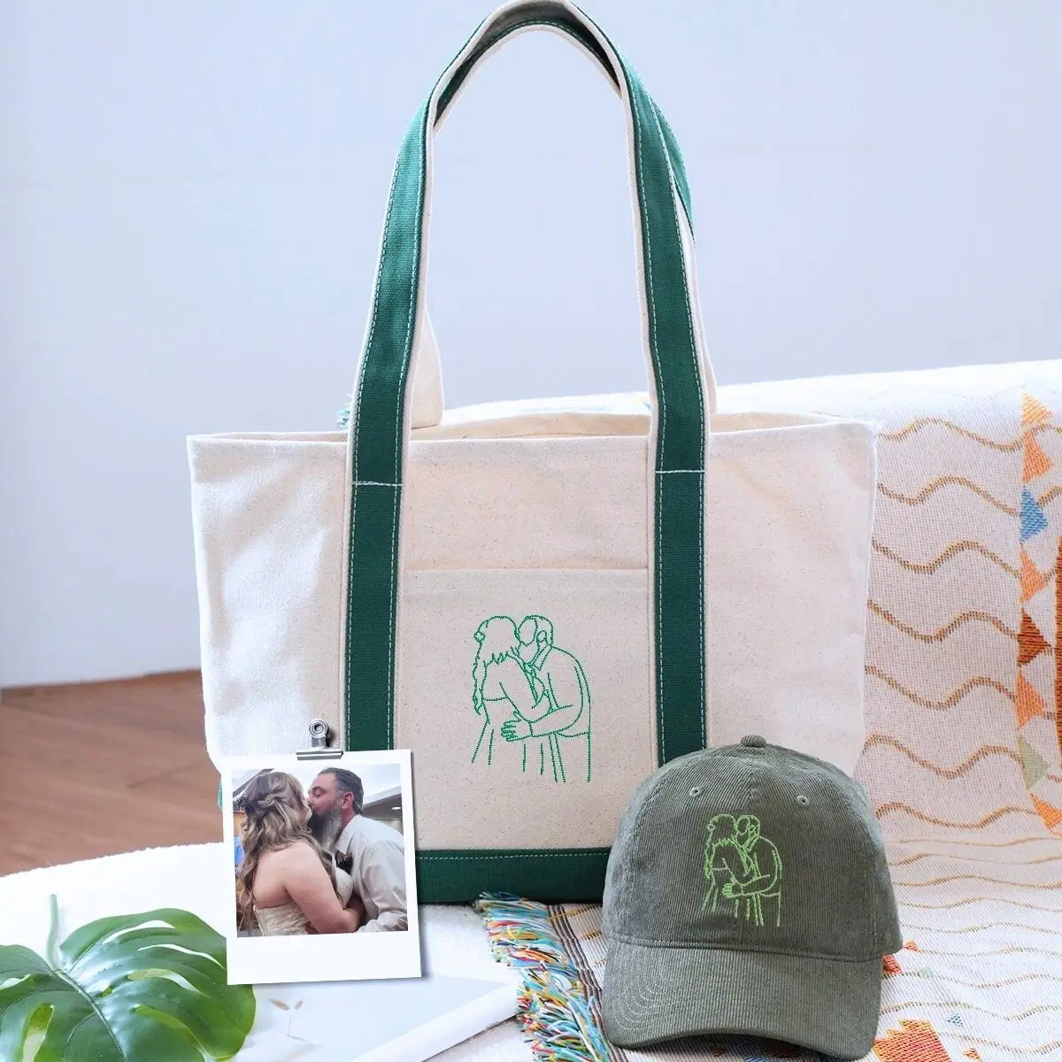 His and Hers embroidered cap and tote bag set – ideal matching gift for couples