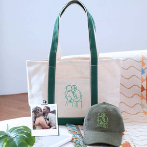 His and Hers embroidered cap and tote bag set – ideal matching gift for couples