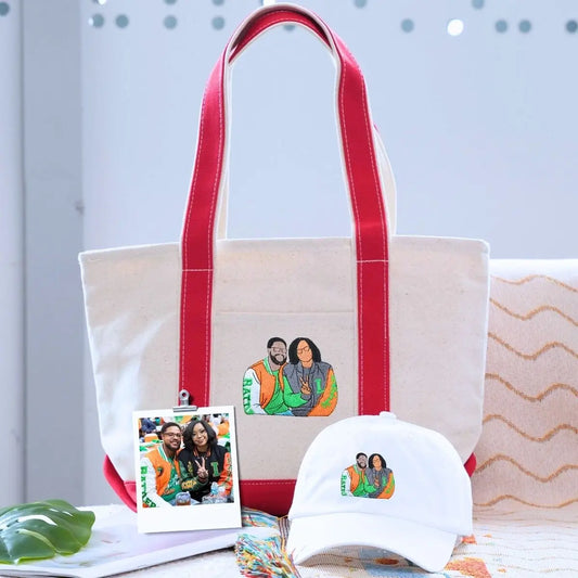 His and Hers embroidered cap and tote bag set – ideal matching gift for couples