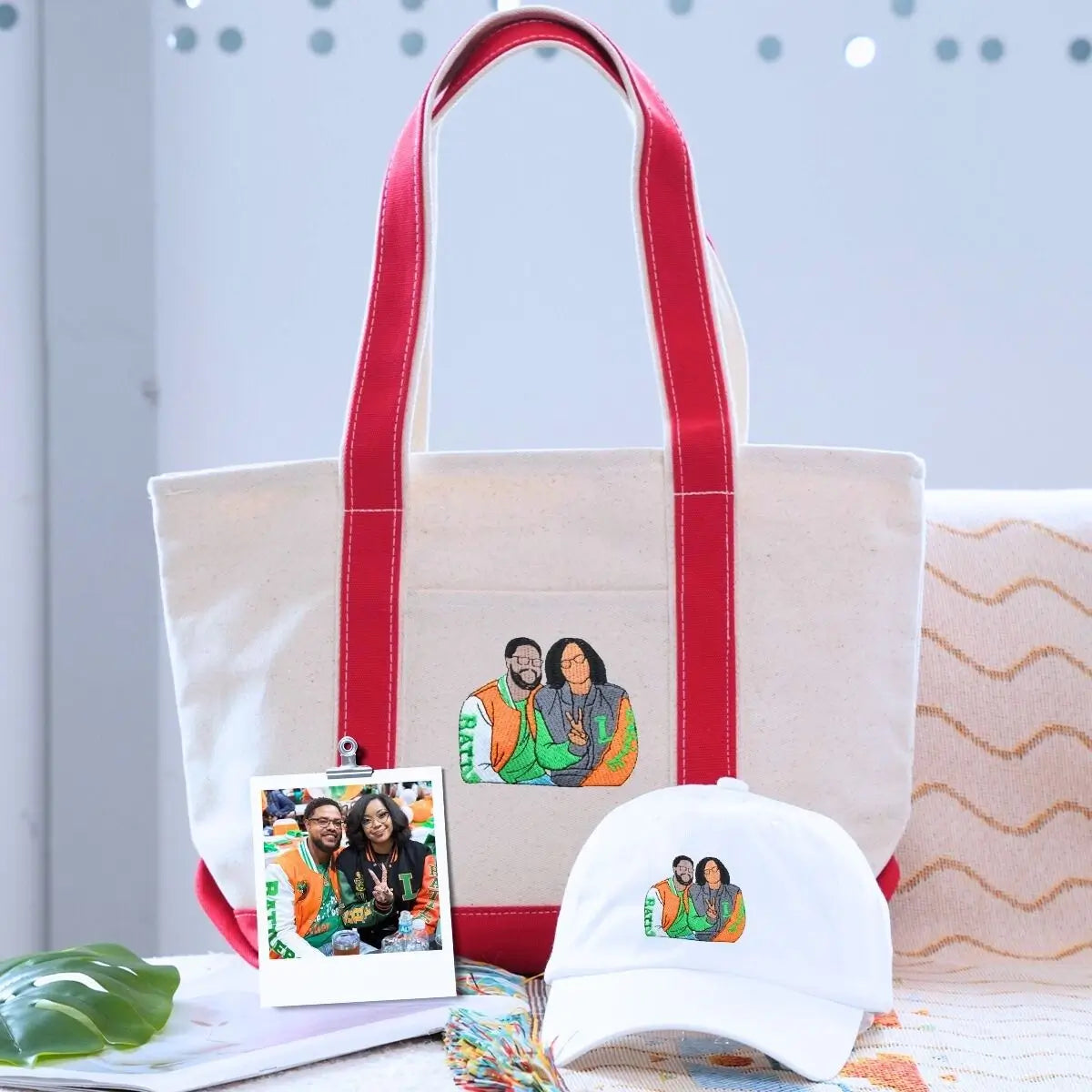 His and Hers embroidered cap and tote bag set – ideal matching gift for couples