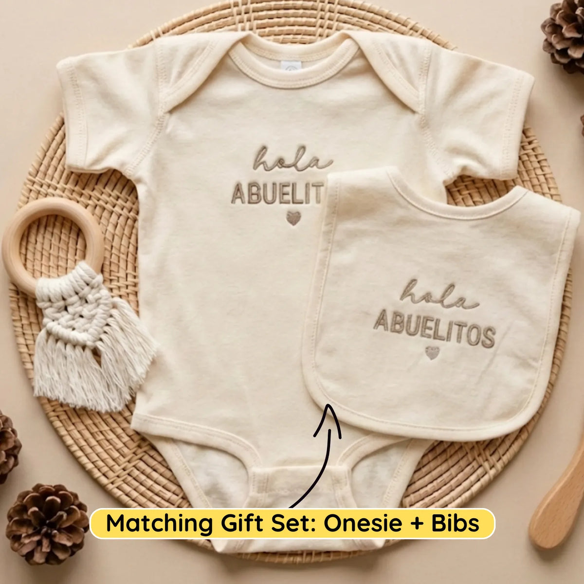 Hola Abuelitos Onesie - Embroidered Gift for New Grandparents