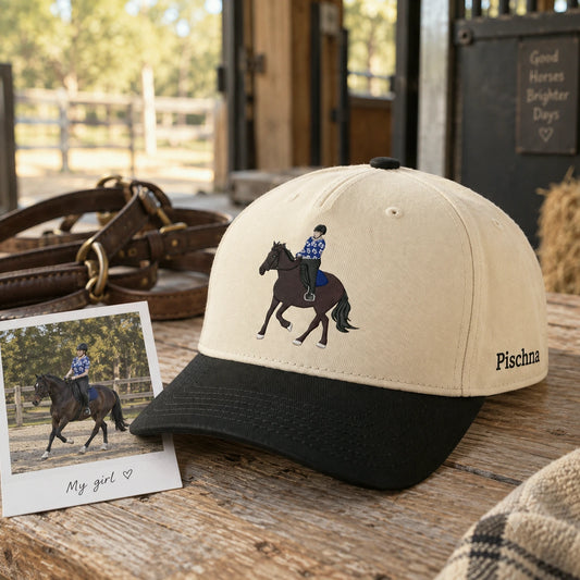 Custom Horse Portrait Snapback Hat, Embroidered Horse Photo Gift, Personalized Side Back Cap
