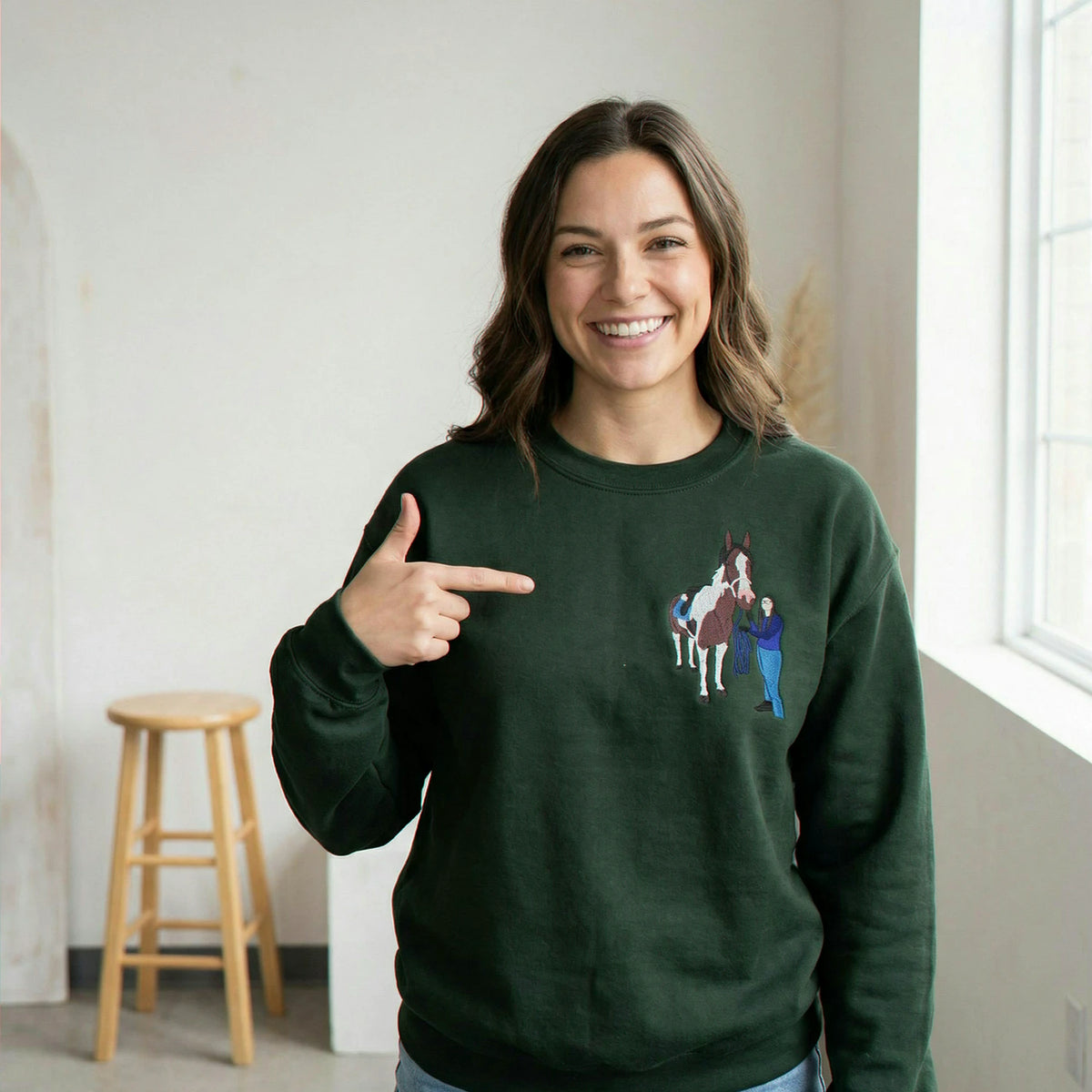 Custom Horse Girl Sweatshirt, Embroidered Horse Sweatshirt From Photo, Western Cowboy Girls Gift