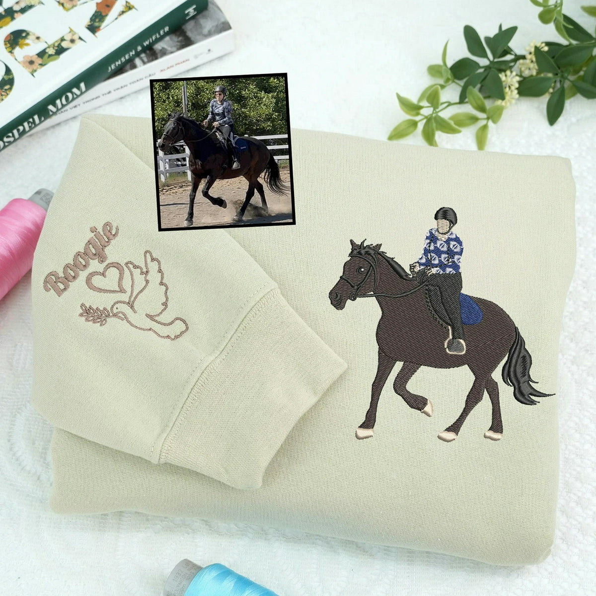 Custom Horse Girl Sweatshirt, Embroidered Horse Sweatshirt From Photo, Western Cowboy Girls Gift