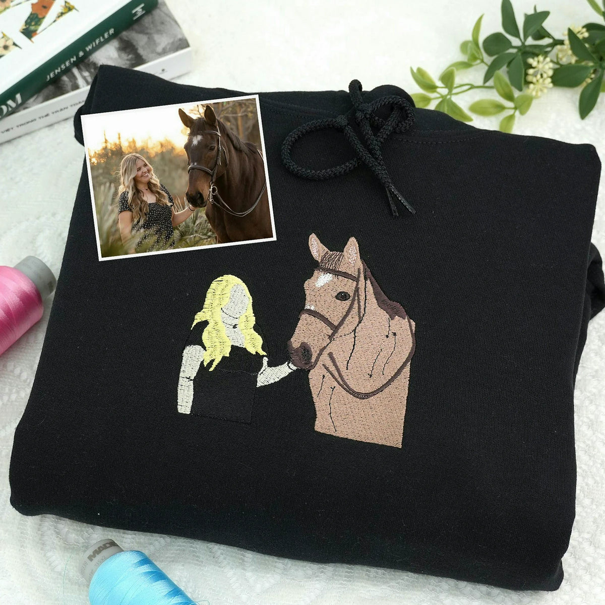 Custom Horse Girl Sweatshirt, Embroidered Horse Sweatshirt From Photo, Western Cowboy Girls Gift