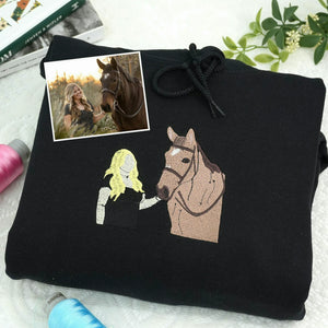 Custom Horse Girl Sweatshirt, Embroidered Horse Sweatshirt From Photo, Western Cowboy Girls Gift