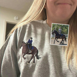 Custom Horse Girl Sweatshirt, Embroidered Horse Sweatshirt From Photo, Western Cowboy Girls Gift