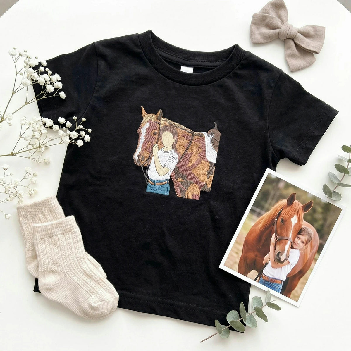 Black Custom Horse Portrait from Photo, Gift for Horse Girls