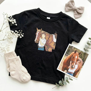 Black Custom Horse Portrait from Photo, Gift for Horse Girls