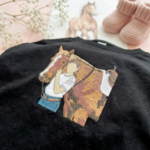Custom Horse Portrait T-Shirt, Embroidered Horse Girls Photo, Equestrian Gifts For Young Girls