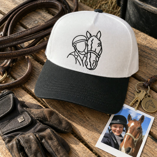 Custom Horse Outline Snapback Hats for Birthday Mom - Embroidered Minimalist Pet Photo Cap - Gift for Her