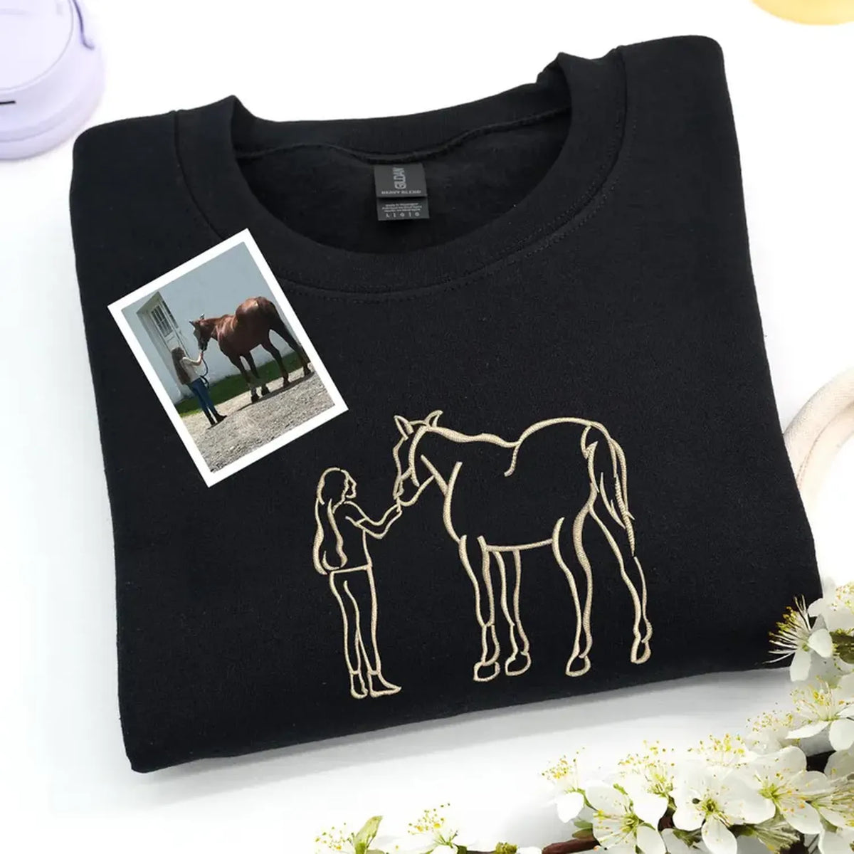 Custom Horse Sweatshirt from Picture - Western Horses Sweatshirt Embroidered - Horse Memorial Sweatshirt - Equestrian Gift