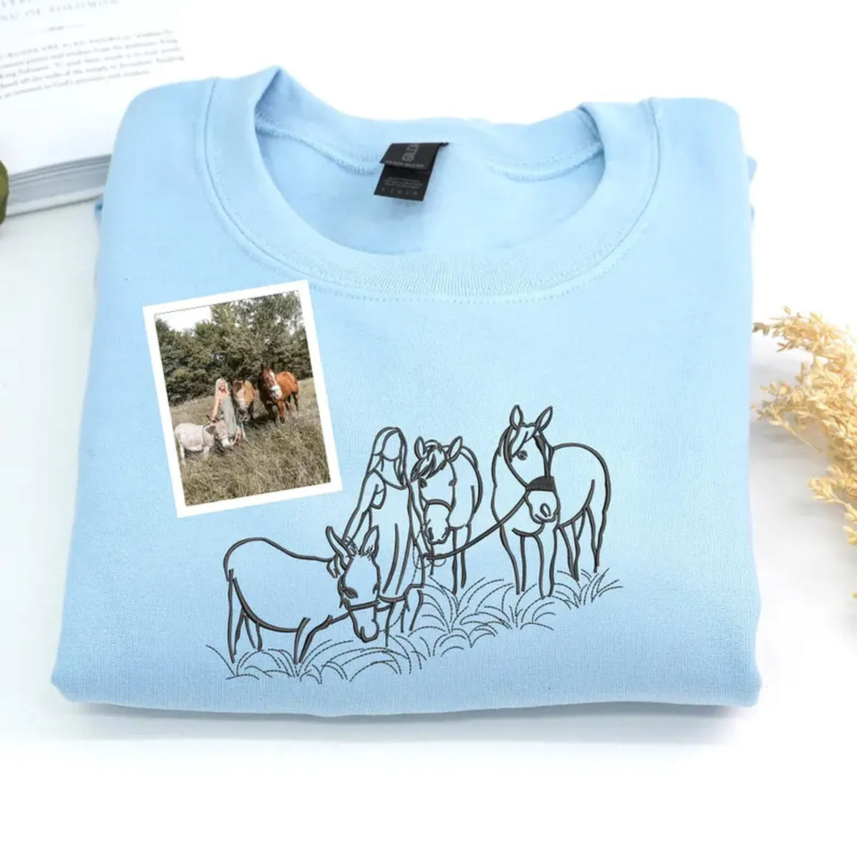 Custom Horse Sweatshirt from Picture - Western Horses Sweatshirt Embroidered - Horse Memorial Sweatshirt - Equestrian Gift