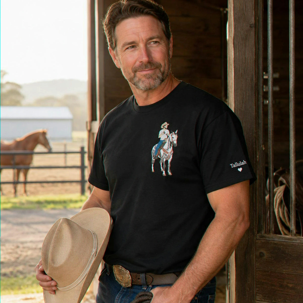 Custom Horse Portrait Shirt - Embroidered Photo T-Shirt for Husband Dad Birthday Gift
