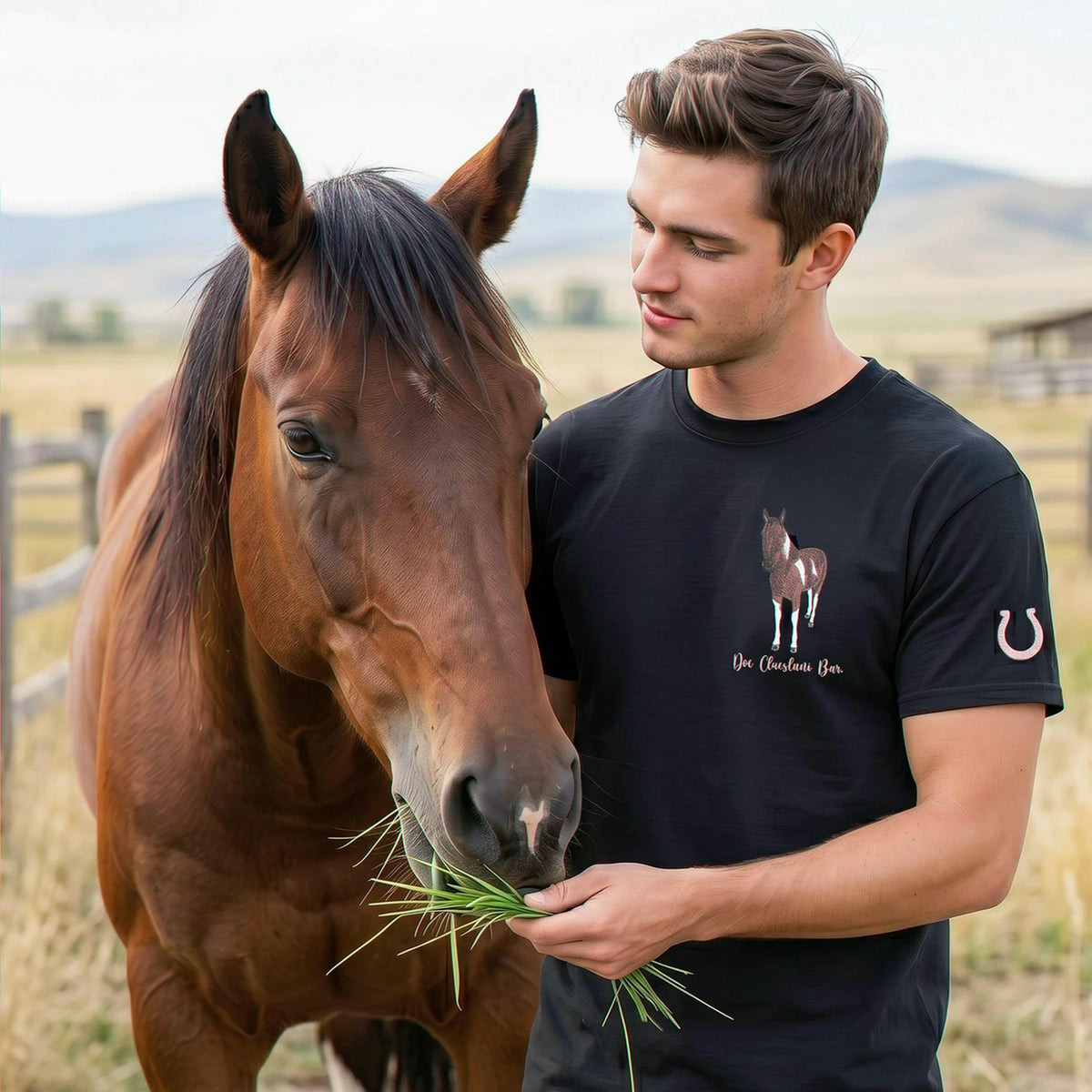 Custom Horse Portrait T-Shirt for Equestrian Gift - Embroidered Horse Dad Tee for Him