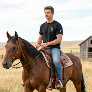 Custom Horse Portrait T-Shirt for Equestrian Gift - Embroidered Horse Dad Tee for Him