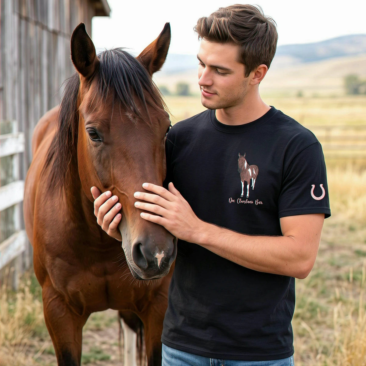 Custom Horse Portrait T-Shirt for Equestrian Gift - Embroidered Horse Dad Tee for Him
