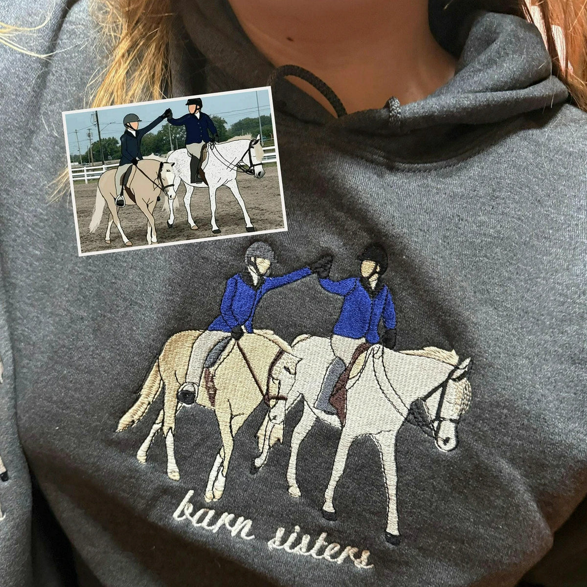 Custom Horse Portrait Embroidered Sweatshirt From Photo, Personalized Horse Lover Gift