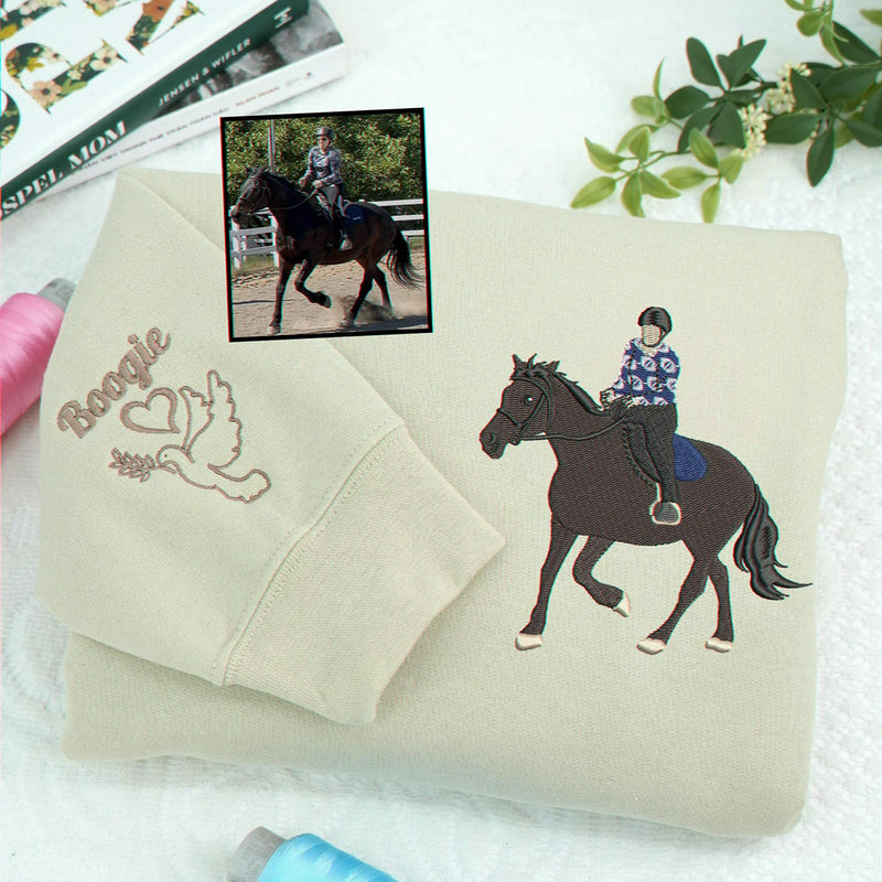 Custom Horse Portrait Embroidered Sweatshirt From Photo, Personalized Horse Lover Gift