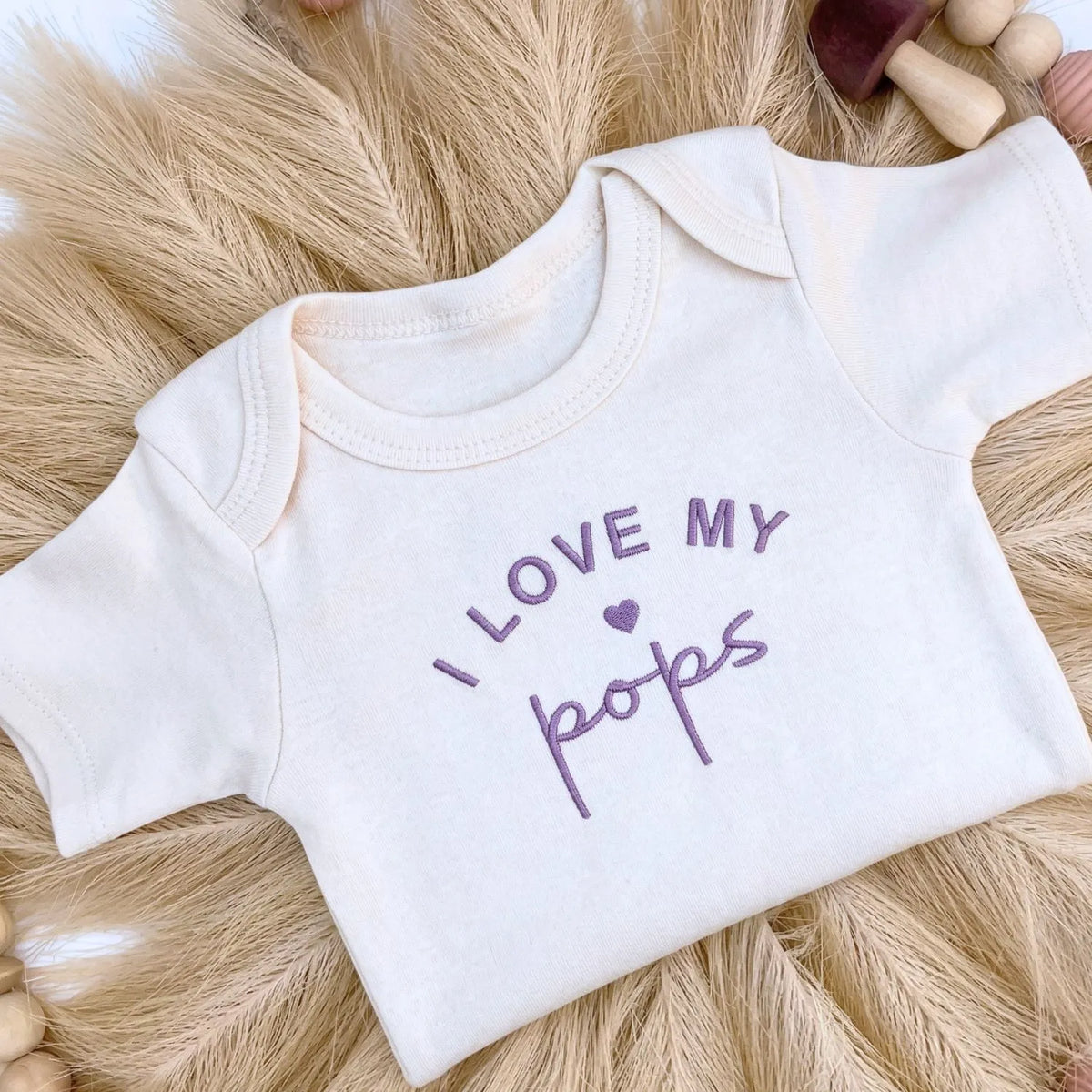 Soft embroidered “I Love My Pops” baby onesie, perfect newborn baby shower gift for grandpa, cozy and cute
