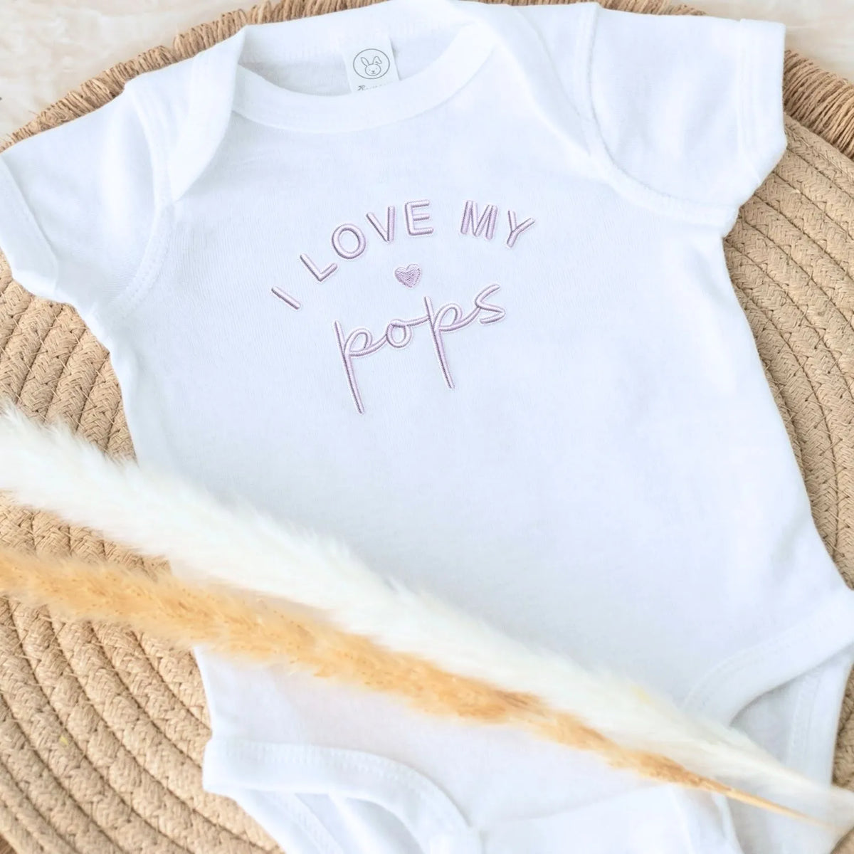 Soft embroidered “I Love My Pops” baby onesie, perfect newborn baby shower gift for grandpa, cozy and cute