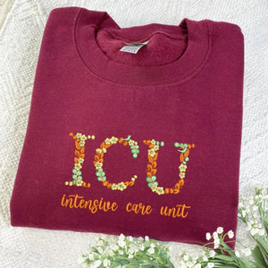 Personalized ICU Floral Quarter Zip, Custom Intensive Care Unit Pullover, Nurse Week Gift, CCRN RN BSN Graduation